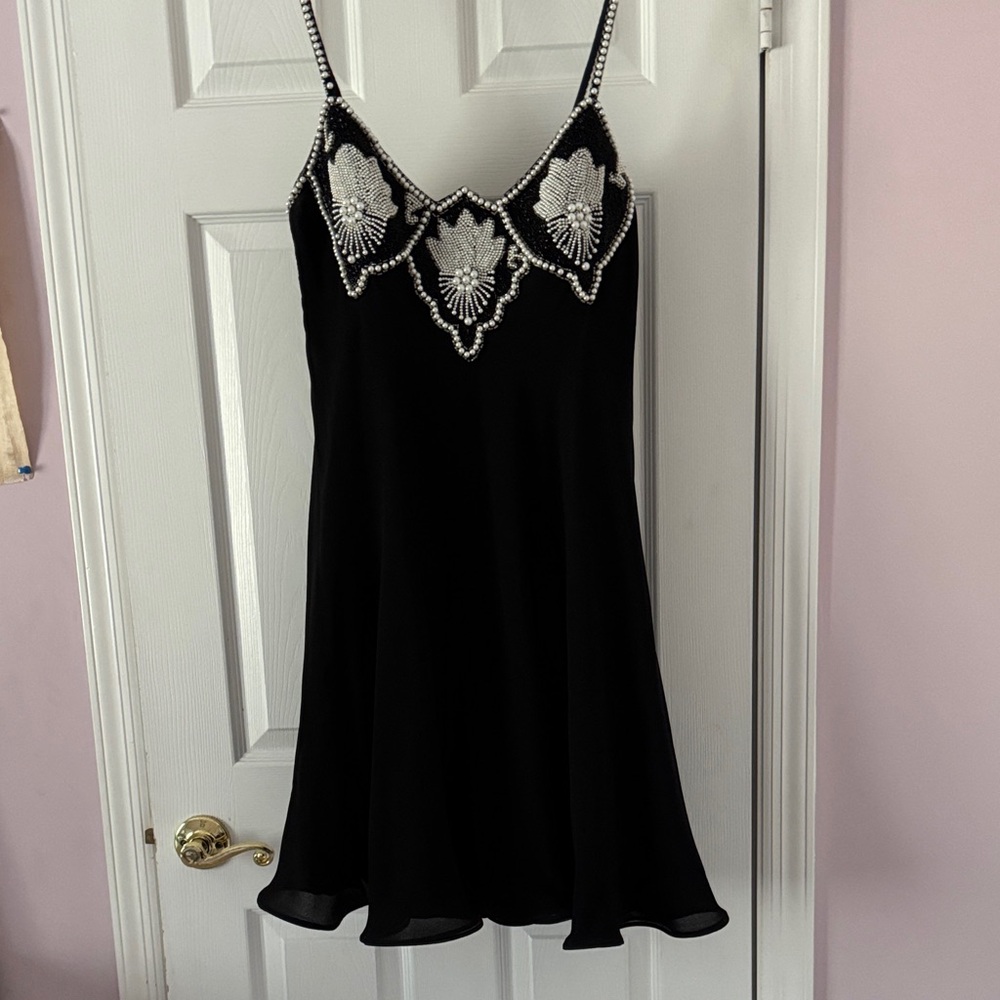 Oleg Cassini Black Dress with White Accents